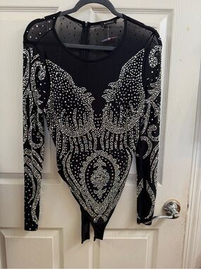 Black Embellished Long-Sleeve Bodysuit
